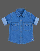 Boys denim button-down shirt with chest pockets for party wear for boys