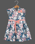 Girls floral printed sleeveless casual frock - Ariel Blue