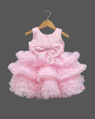 Girls applique & ruffled party frock - Baby Pink