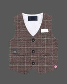Toddler boys indo western dress for boys featuring structured check waistcoat, crisp shirt, matching pant, and bow tie.
