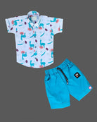 Boys printed shirt with shorts - Sky Blue