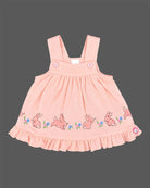Little girl pinafore dress with puff sleeve bunny printed t-shirt set for casual outings