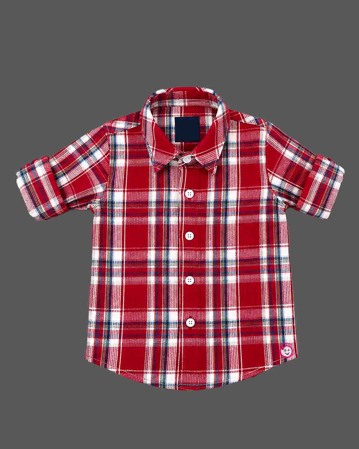 Boys plaid button-down woven shirt with rolled sleeves for party wear for boys