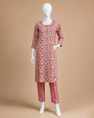 Maternity geometric printed cotton feeding kurta set with matching pants