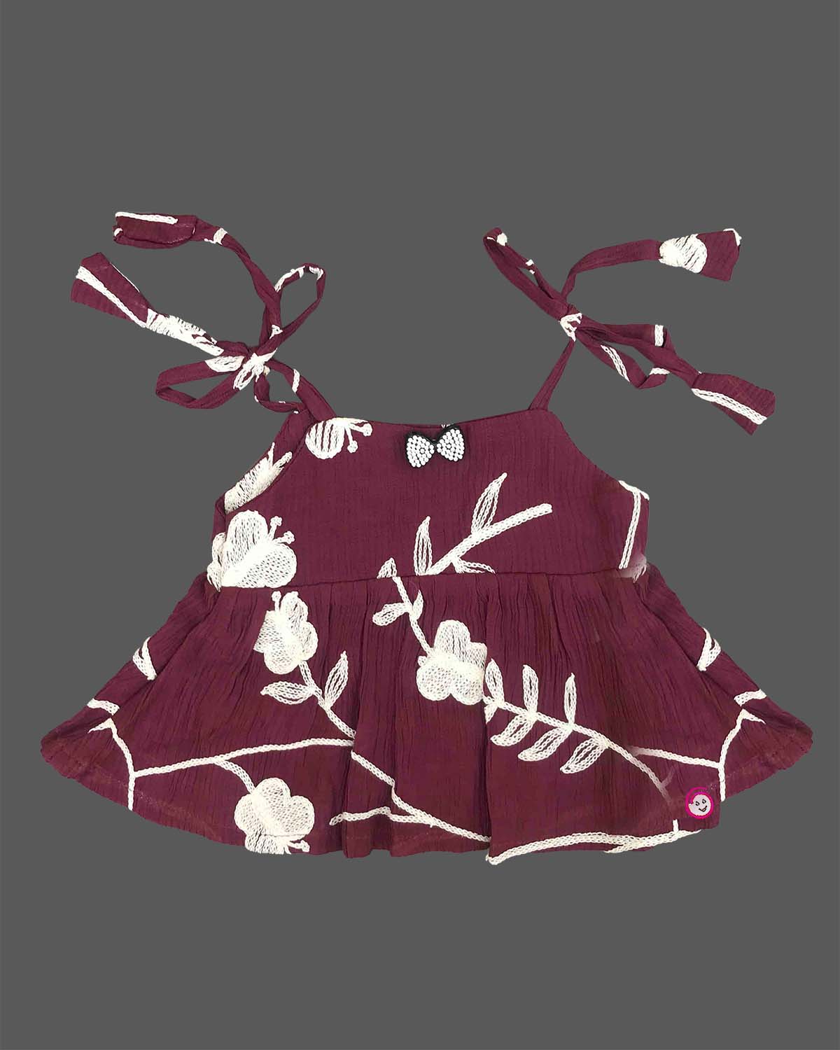 Baby Girl Embroidered Cotton Top with Shoulder Tie Straps for Girls Outfits