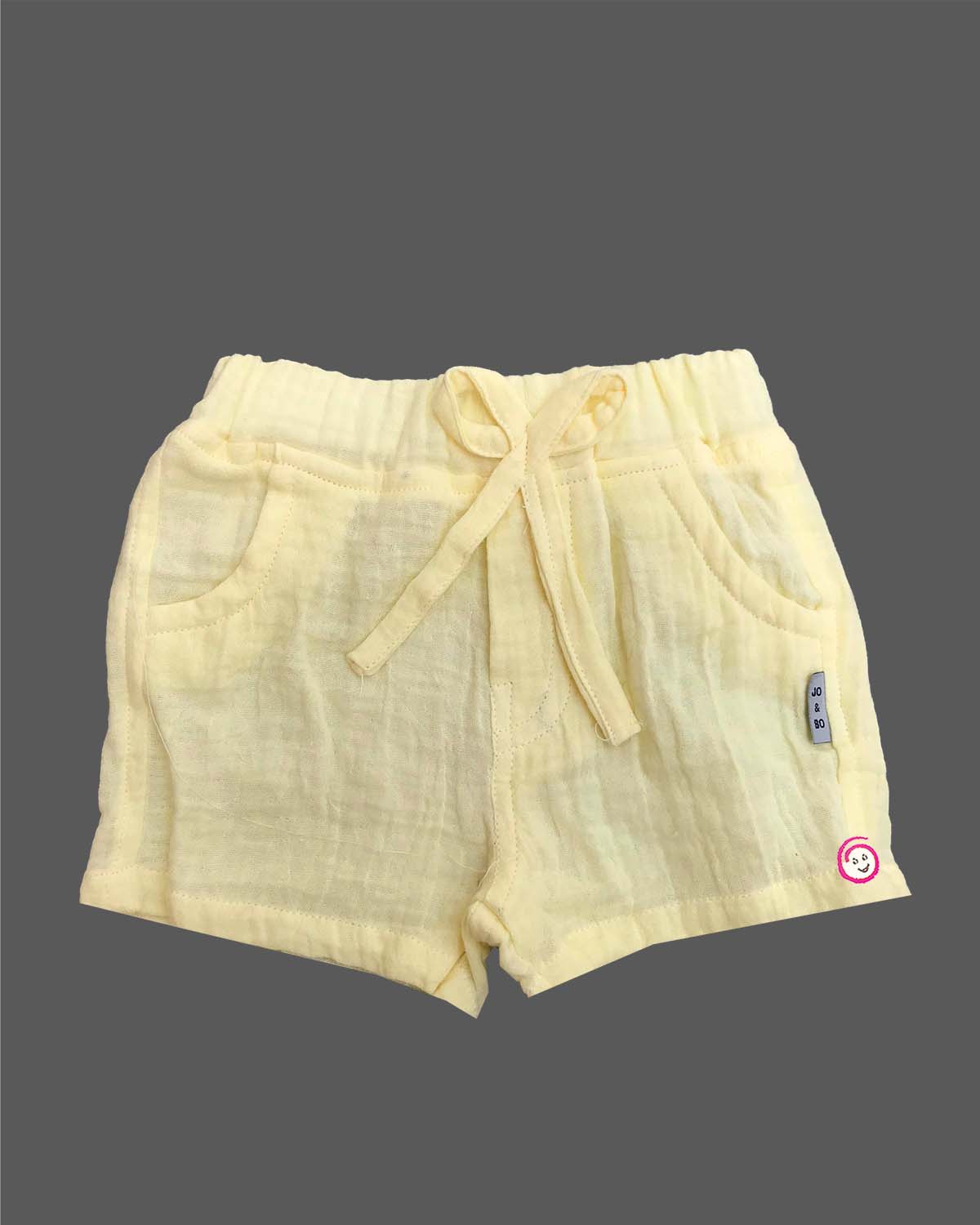 Yellow embroidered muslin cotton boys top and shorts set for summer vacations, playdates, and park outings