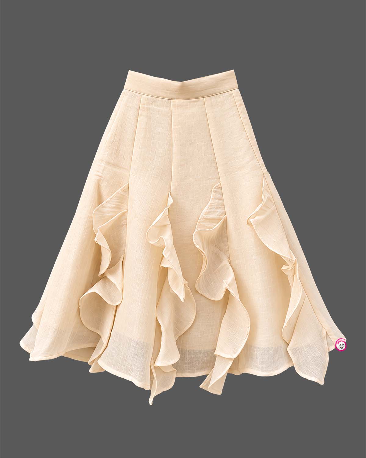 Beige handloom mirror work choli and ruffled skirt set for toddler girls ethnic wear