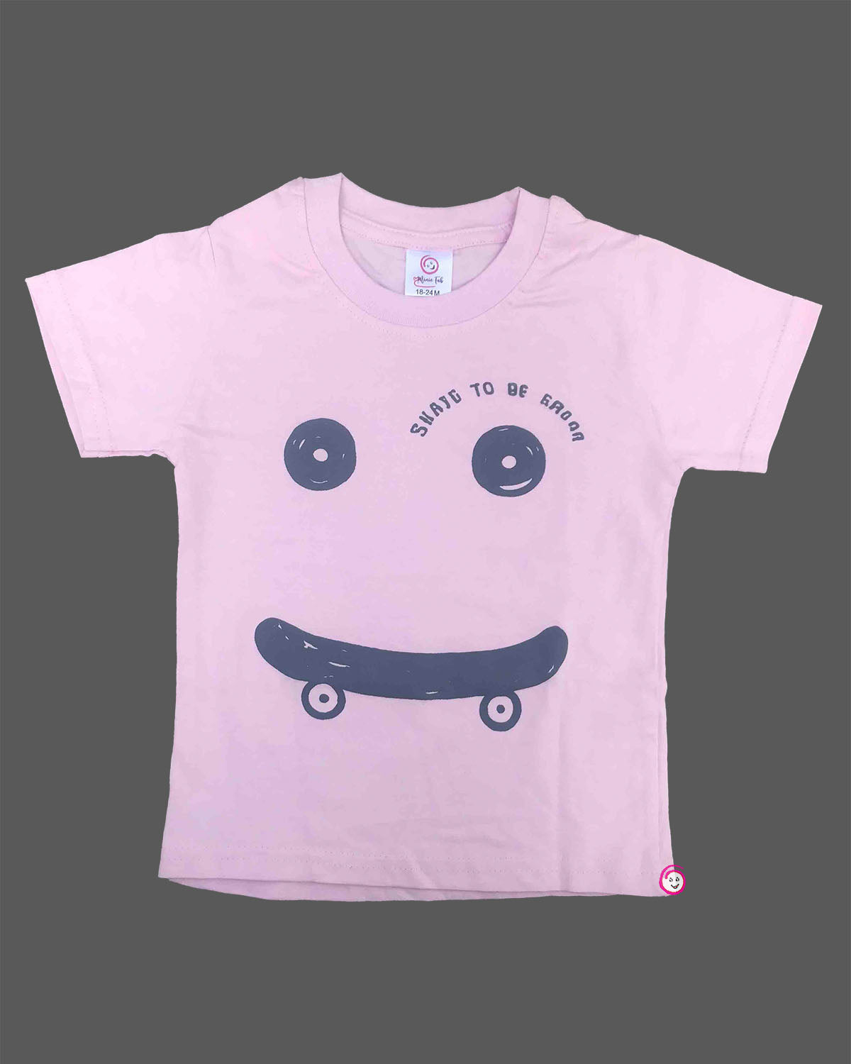 Playful infant skate face cotton t shirt with short sleeves and crew neck