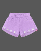 Toddler girl tiered bow top and short set with floral embroidery for parties