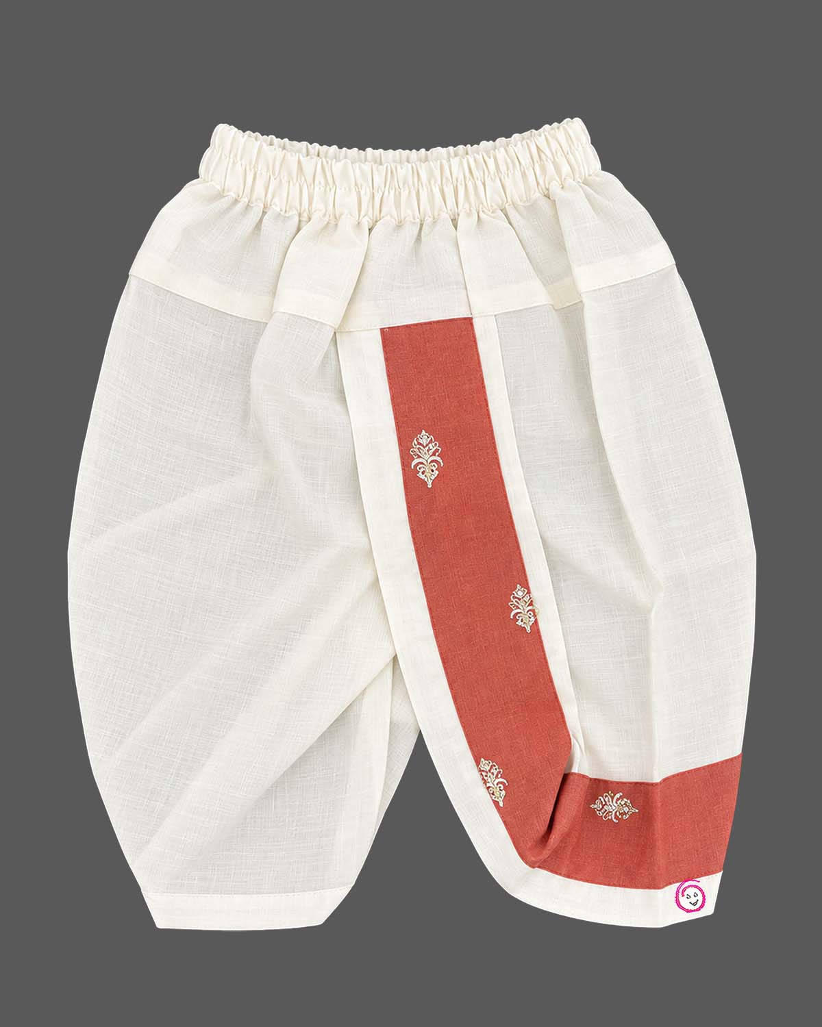 Dhoti Set For Boys with floral embroidery, collar, pocket square and pre-stitched dhoti