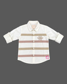 Shirt and pant set featuring a button-down collar and horizontal stripes for toddlers