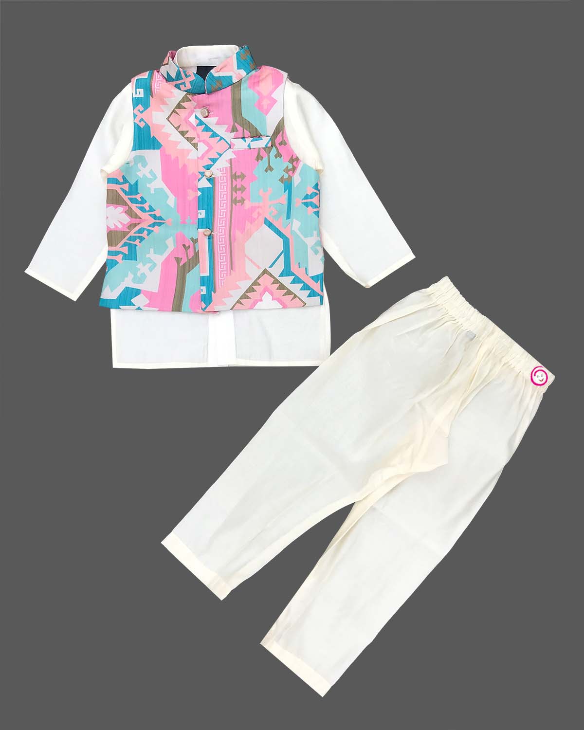 Boys colorful printed modi suit - Sea Green