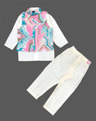 Boys colorful printed modi suit - Sea Green