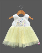 Little princess sleeveless casual net frock featuring a cute kitty print with layered tulle skirt for comfortable everyday kids fashion