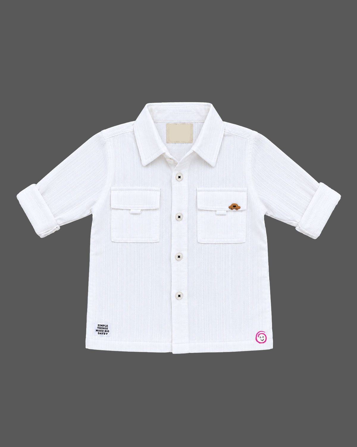 Structured corduroy shirt and cargo pant set for baby party wear dress with utility pockets