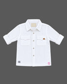 Structured corduroy shirt and cargo pant set for baby party wear dress with utility pockets