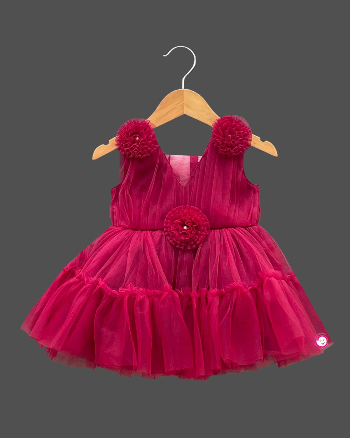 Girls floral design party frock - Burgundy