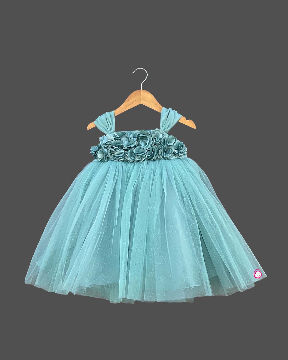 Girls floral design with partywear frock - Sea Green