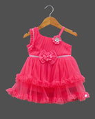 Girls party frock with asymmetric neck - Pink