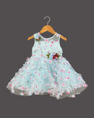 Girls flower applique partywear frock - Sky Blue