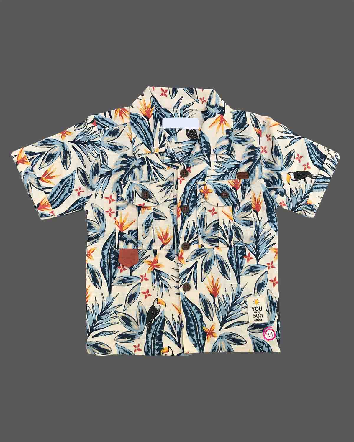 Toddler Boys Tropical Printed Short Sleeve Shirt with Matching Elastic Utility Shorts
