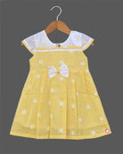 Girls cap sleeve bow design frock - Yellow