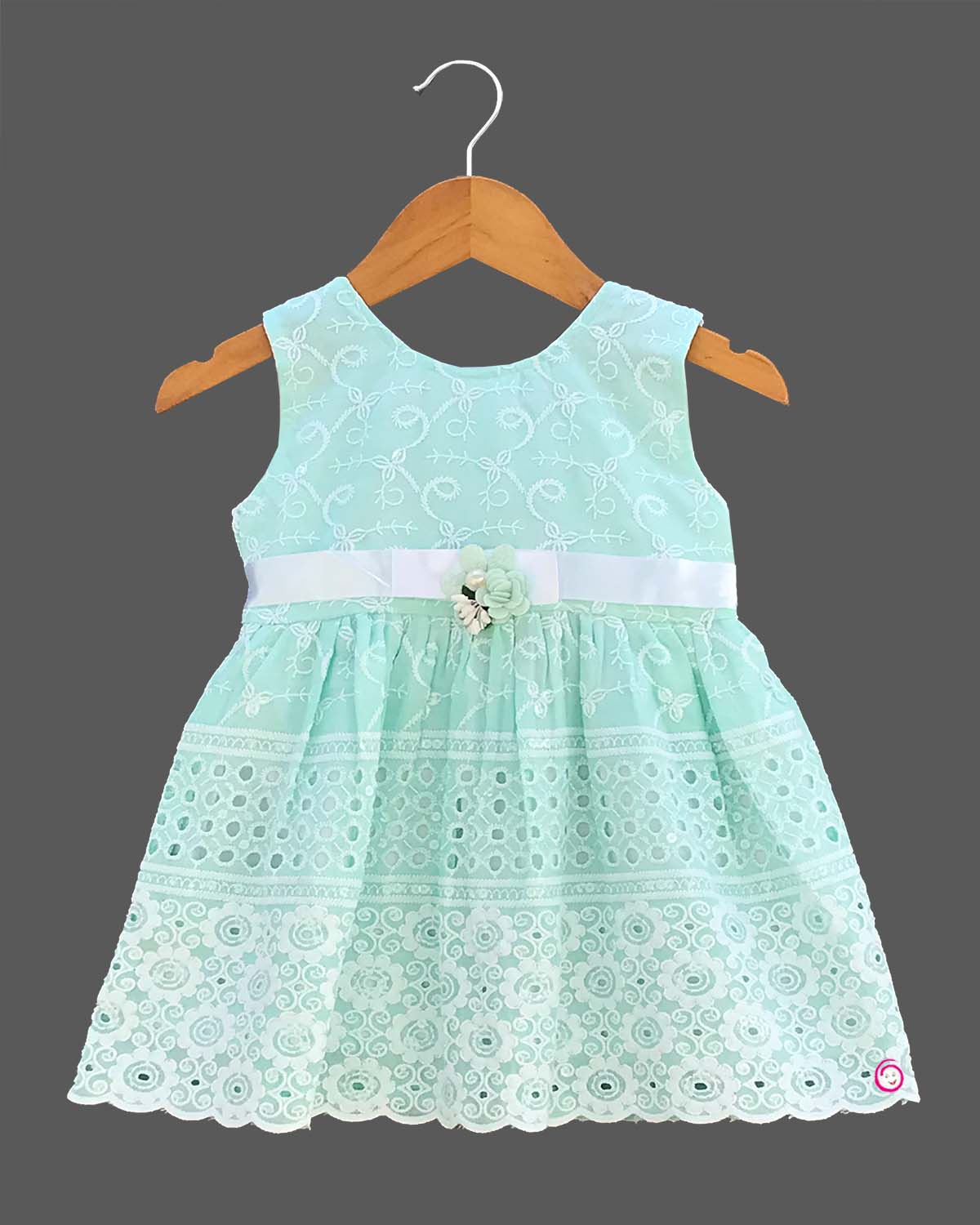 Girls sleeveless casual frock - Sea Green