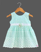 Girls sleeveless casual frock - Sea Green