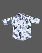 Boys white and navy blue abstract printed cotton casual shirt with t-shirt full sleeve