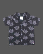Infant boys floral motif short sleeve button shirt paired with matching elastic waist shorts