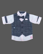 Toddler indo western dress for boys featuring a check waistcoat, crisp shirt, and matching pant