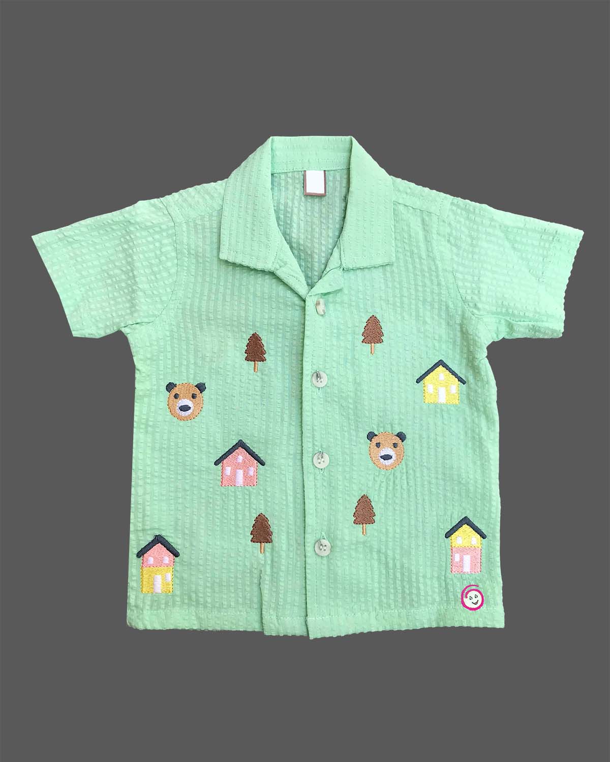 Baby boy embroidered textured cotton short sleeve button-down shirt with matching shorts set for everyday playwear