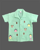 Baby boy embroidered textured cotton short sleeve button-down shirt with matching shorts set for everyday playwear