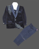 Boys embellished velvet tuxedo blazer coat suit set with tie and trousers for birthday parties and evening receptions.