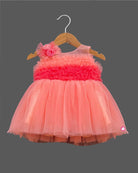 Girls elegant ruffled floral design party frock - Peach