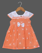 Girls cap sleeve bow design frock - Peach