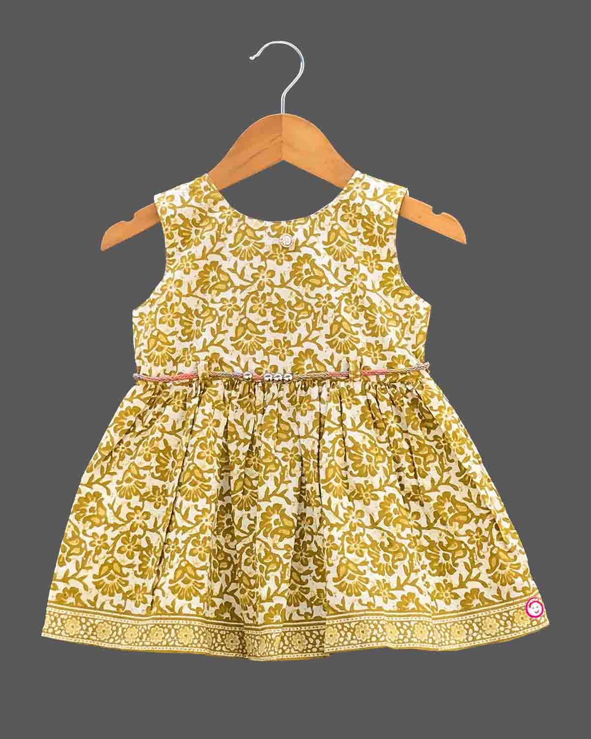 Girls floral printed casual frock - Mustard