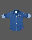 Boys blue denim casual shirt with Full Sleeve and front pocket for kids