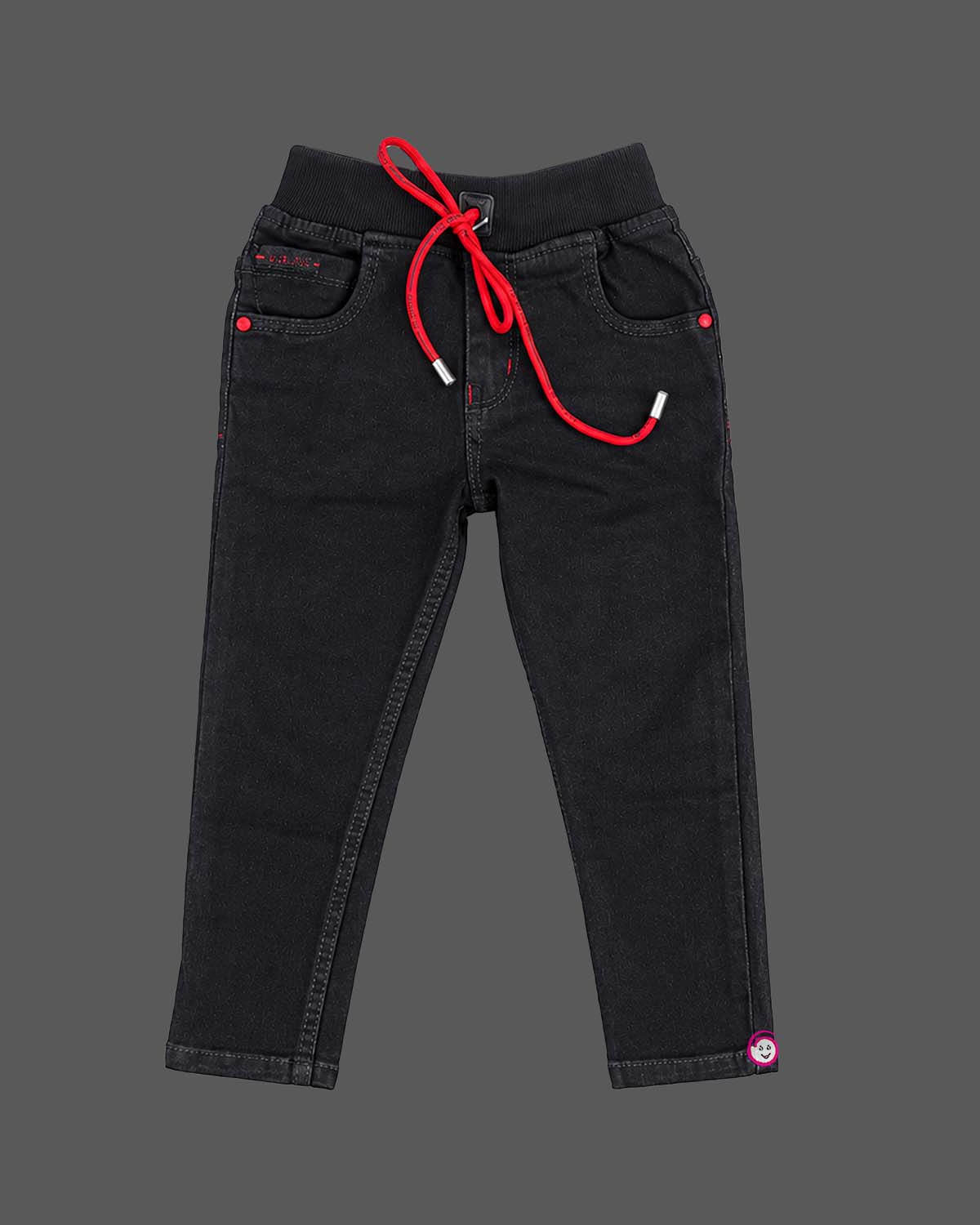 Boys denim pant with ribbed elastic drawstring waistband for party wear for boys collection.