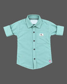 Infant boys seafoam mint green cotton shirt with full sleeve and pocket patch