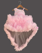 Girls applique ruffled elegant frock - Baby Pink