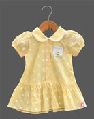 toddler girl casual cotton frock with peter pan collar and puff sleeves
