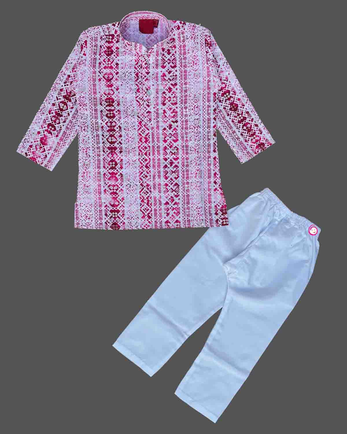 Boys kurta with pant full sleeve - Dark Pink