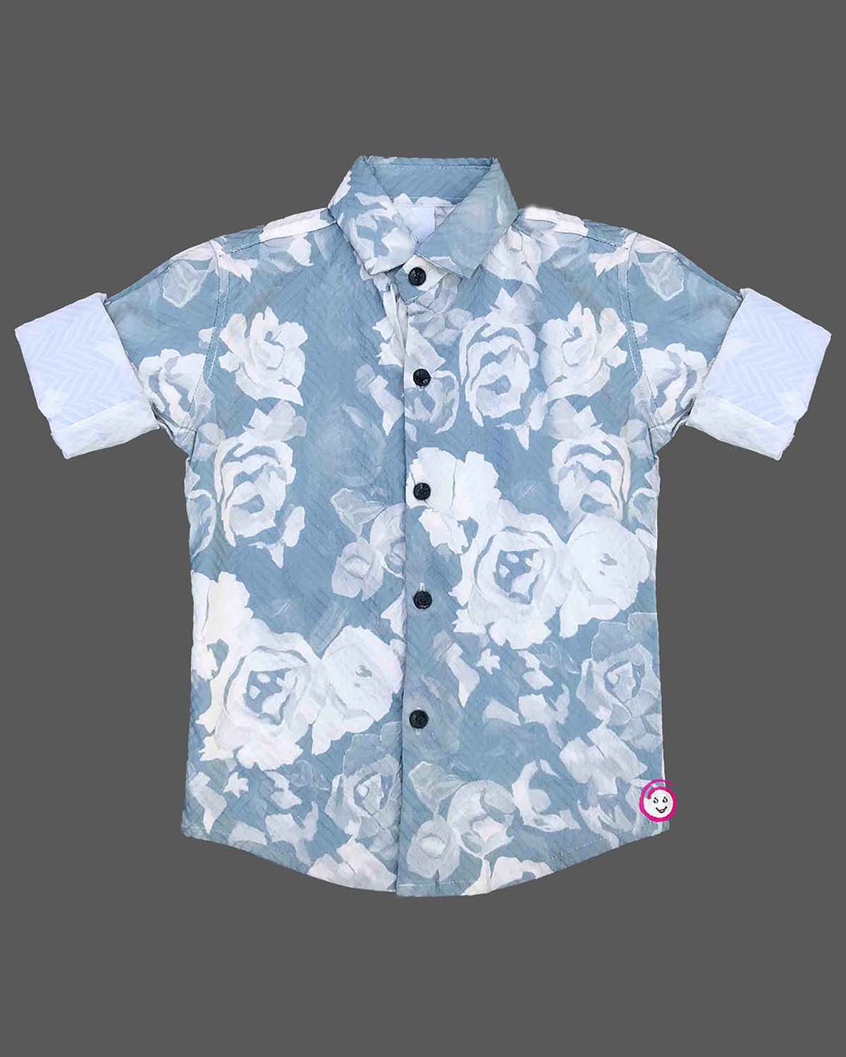 Boy Baby  floral printed cotton shirt with roll up sleeves and button front closure for boys