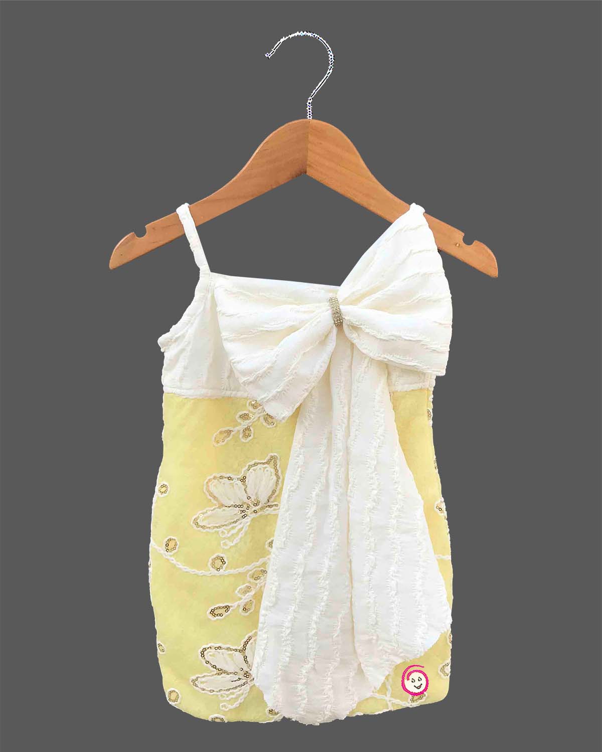 Girls embroidered Western midi dress with oversized bow accent and sequin floral detailing for birthday parties.