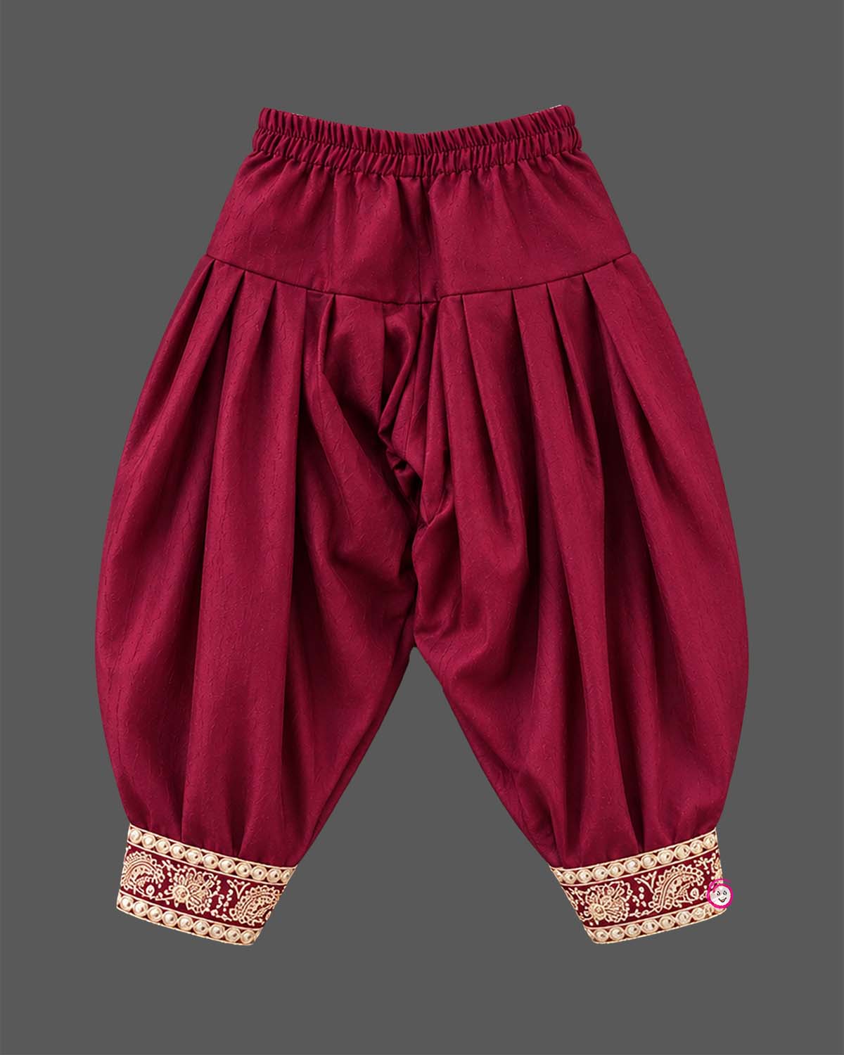 Infant silk patiyala set with embroidered sleeveless top and dhoti pants for festive wear