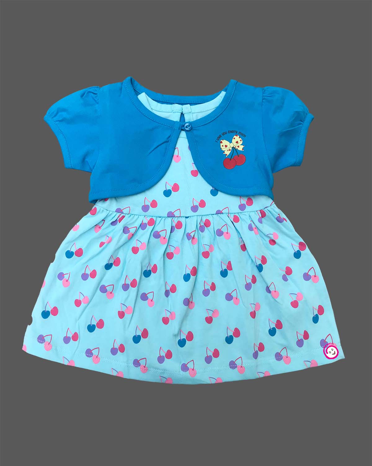 Toddler casual cotton frock with attached bolero overlay for playdates and daily wear