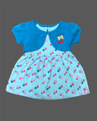 Toddler casual cotton frock with attached bolero overlay for playdates and daily wear