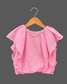 Flutter sleeve top with embroidered net skirt baby party wear dress features