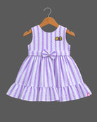 Infant striped seersucker frock with waist bow for birthday party and festive wear